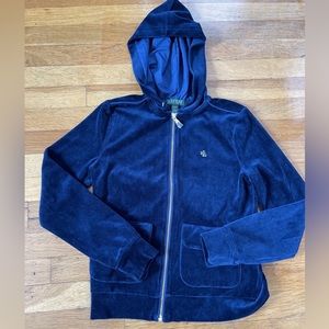 Lauren Ralph Lauren Velour Track Suit Jacket Women Sz PP  Blue w/ Gold Full Zip